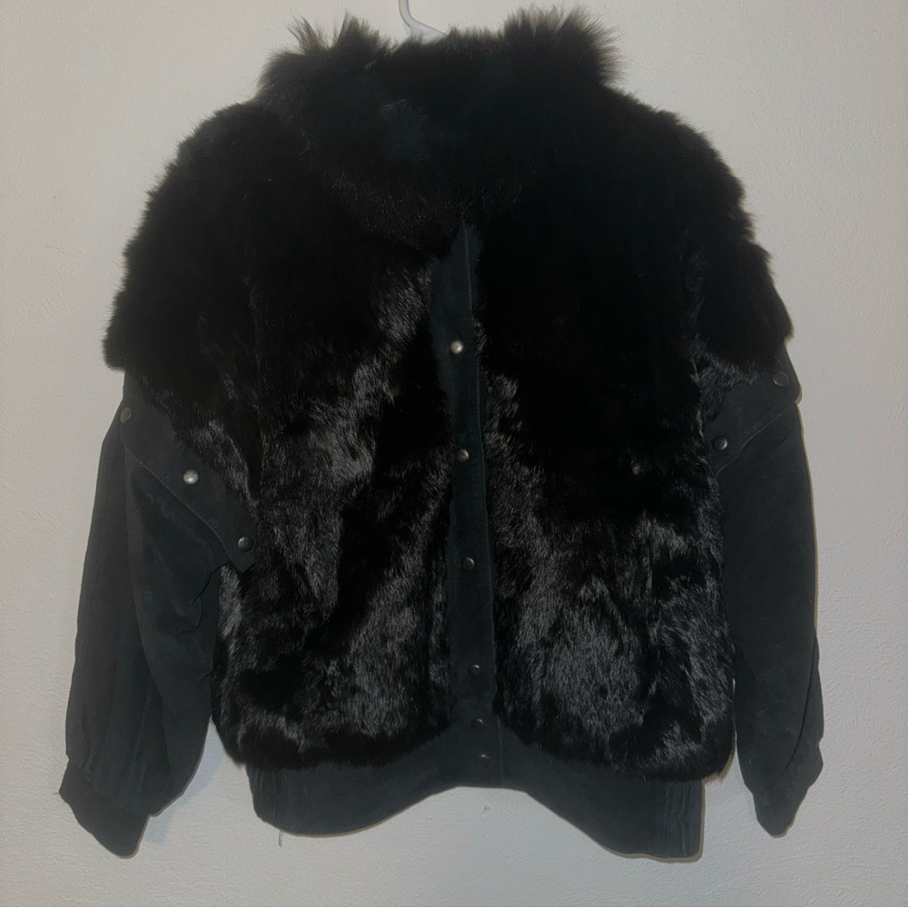 Women's Black Rabbit Fur Coat, Vintage, Lined, No Rips NO TAG